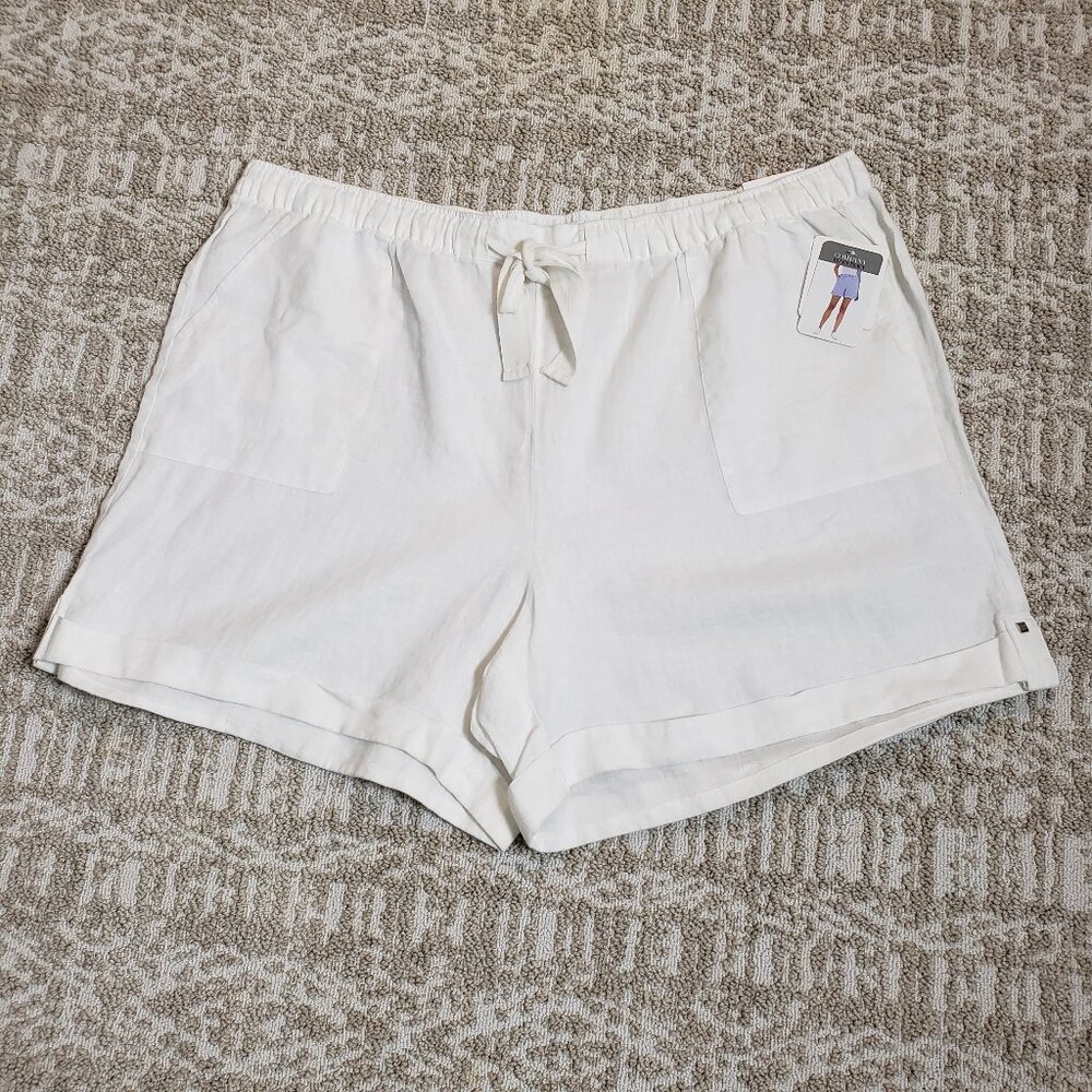Ellen Tracy 100% Linen Drawstring Shorts in Chalk High Rise Ladies Size XXLarge